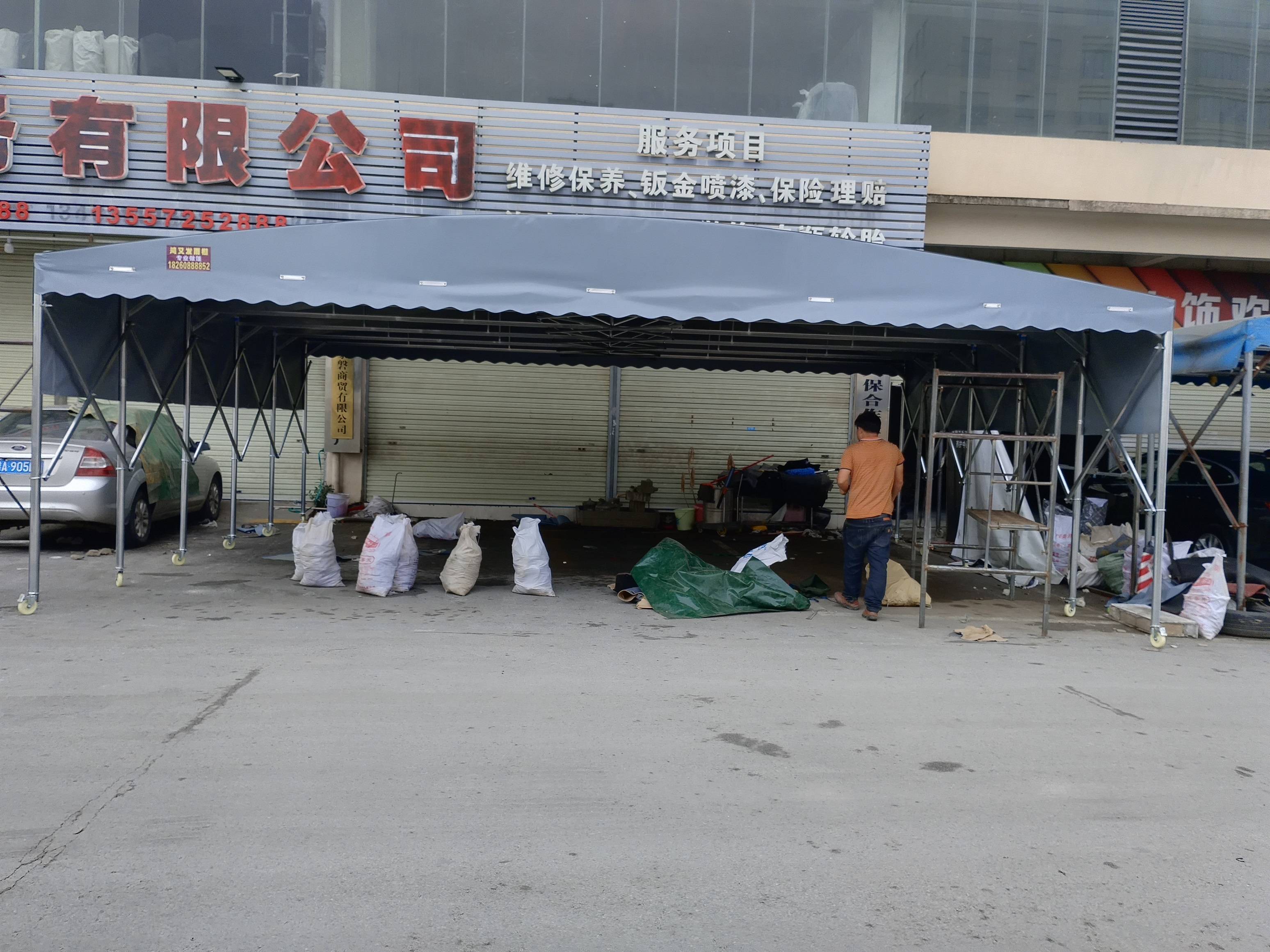 定制户外大型移动推拉雨棚遮阳厂房仓库棚防水伸缩式车棚排档帐篷