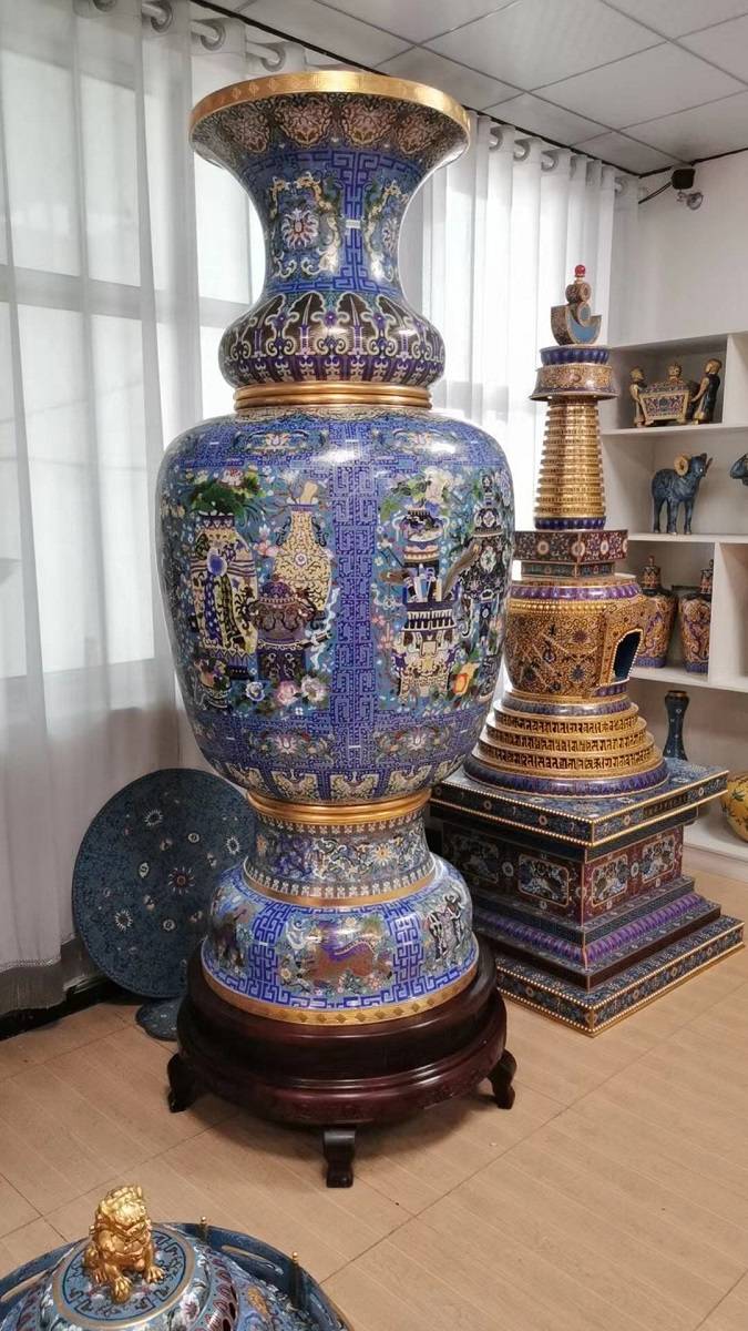 景泰蓝花瓶摆件带底座总高2.5米 超大花瓶摆件 景泰蓝工艺品 纯手工制作 景泰蓝摆件