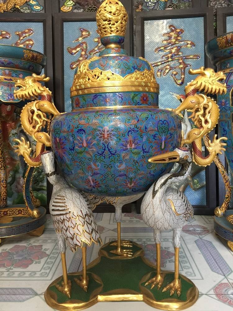景泰蓝三鹤香炉 景泰蓝摆件 景泰蓝香炉 景泰蓝工艺品 景泰蓝装饰品 景泰蓝厂家 景泰蓝工厂