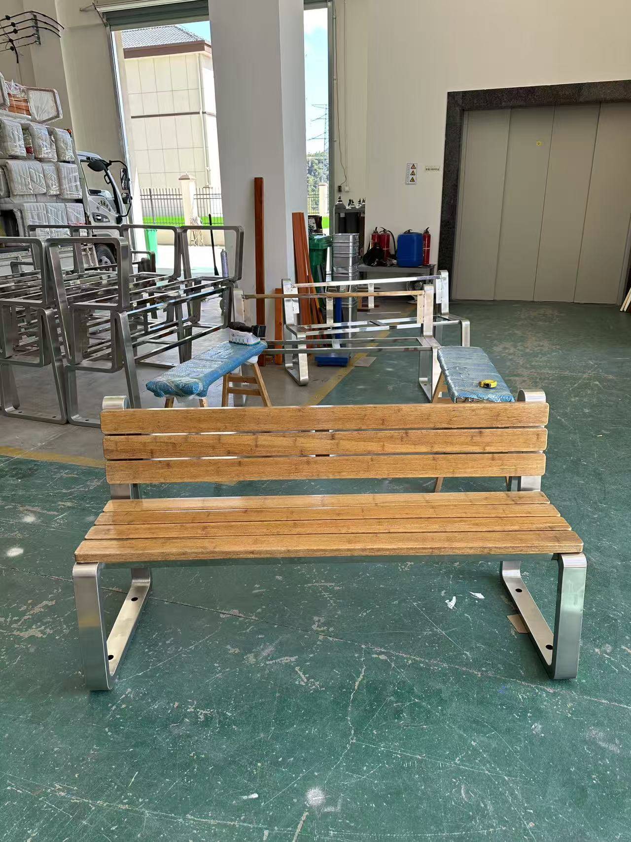 福州防晒靠背园林公共广场休闲实木座椅户外公园椅 不锈钢长椅