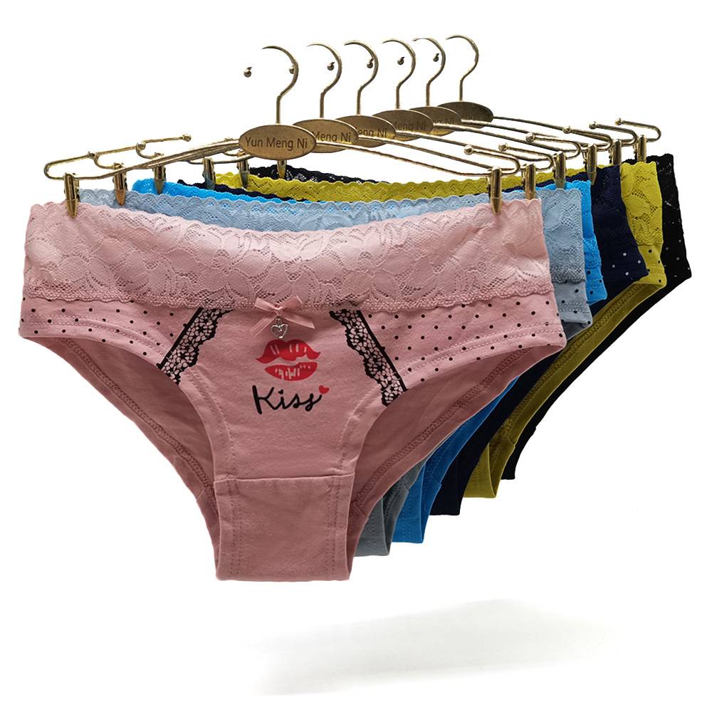 欧美现货跨境厂家批发云梦妮女士内裤 性感蕾丝边棉裆女式三角裤
