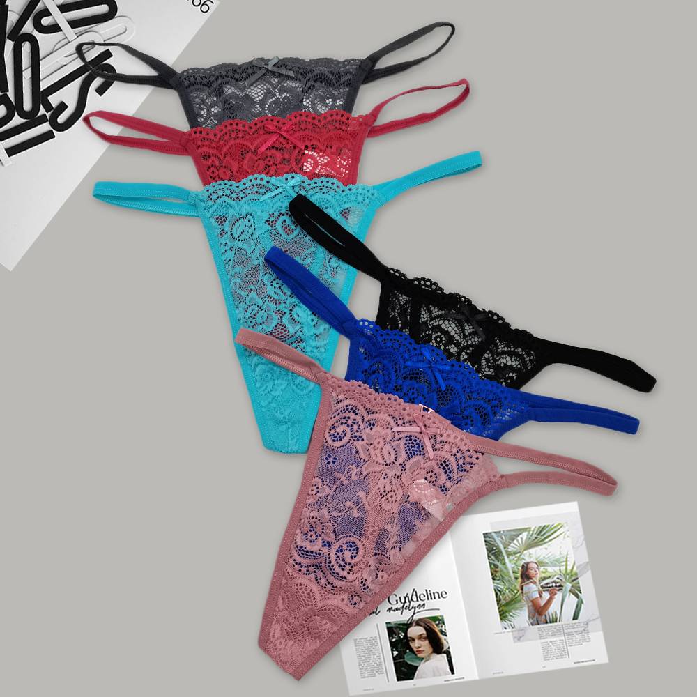 外贸跨境性感情趣镂空一根带蕾丝丁字裤 透气棉裆简约纯色内裤女